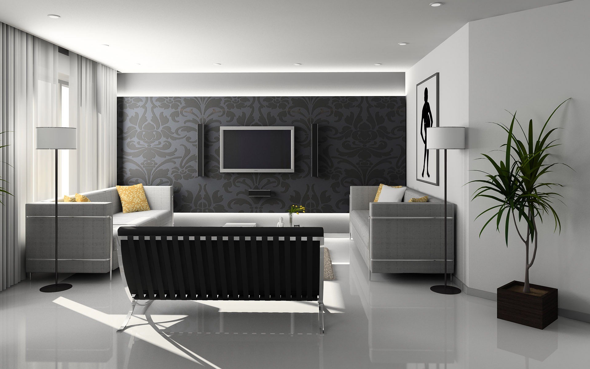 Elegant dining room with modern chandelier, minimalist design, and luxury furnishings.